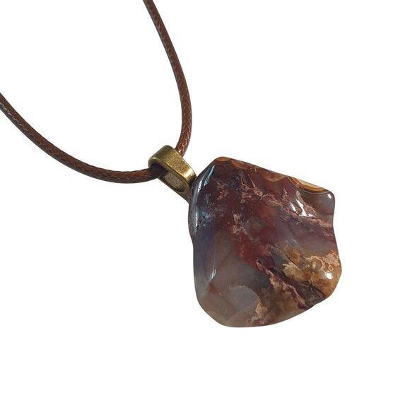 Rustic Agate Stone Pendant Necklace Adjustable Leather Cord Boho Beach Core - Picture 3 of 6